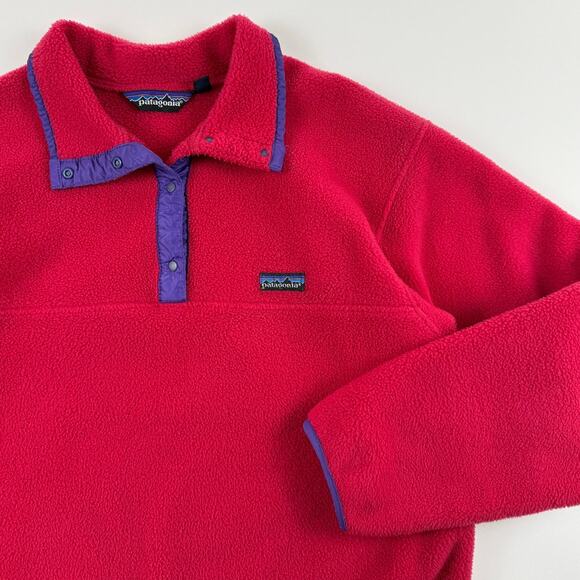 Vintage Patagonia 90s Synchilla Red & Purple Fleece Quarter Button Jacket Small - Picture 4 of 7